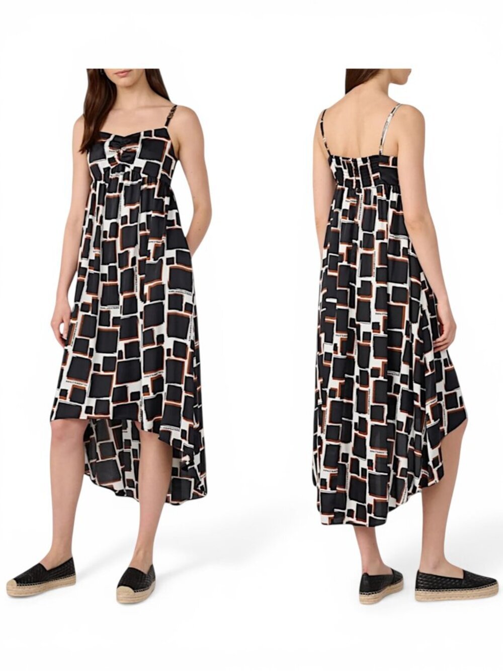 Karl Lagerfeld Printed Drop Hem Sweetheart Midi Logo Charm Dress NWT New 6